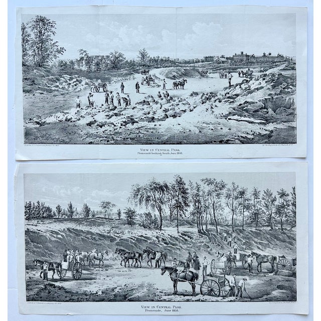 Pair of Original lithographic engravings documenting the earliest days of New York City's Central Park, dated June 1858...