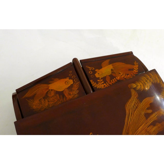 1960s Large Mid-Century Asianf Lacquered Wood Jewelry Box with Fish, 1950s For Sale - Image 5 of 18