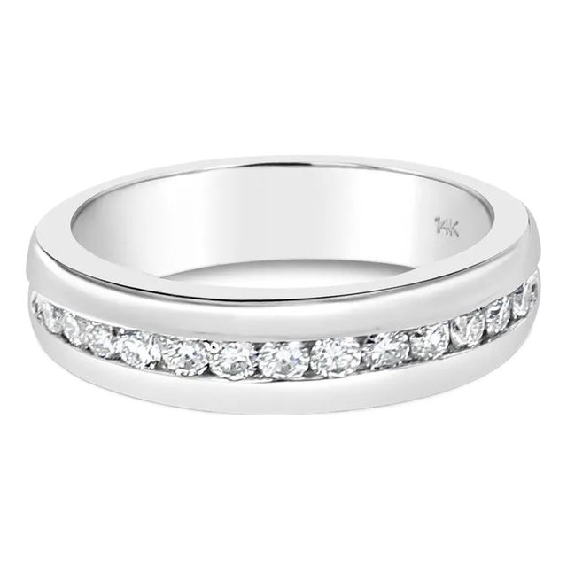 Channel Set Diamond Wedding Band .67cttw 14k White Gold, Size 12 For Sale