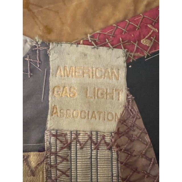 Antique Americana 1885 Crazy Quilt Framed Textile Art in Black, Blue, Gold & Cream For Sale In Houston - Image 6 of 12