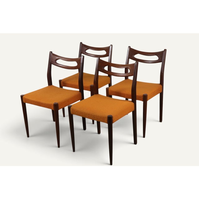 Orange Vintage Teak and Orange Wool Chairs, 1960s, Set of 4 For Sale - Image 8 of 18