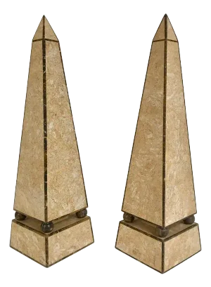 Pair of Maitland Smith Style Obelisks with Travertine and Marble Veneer