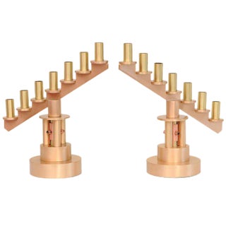 Mid-Century Modern Bronze, Brass and Copper Candelabras Pair Of, One of a KInd For Sale