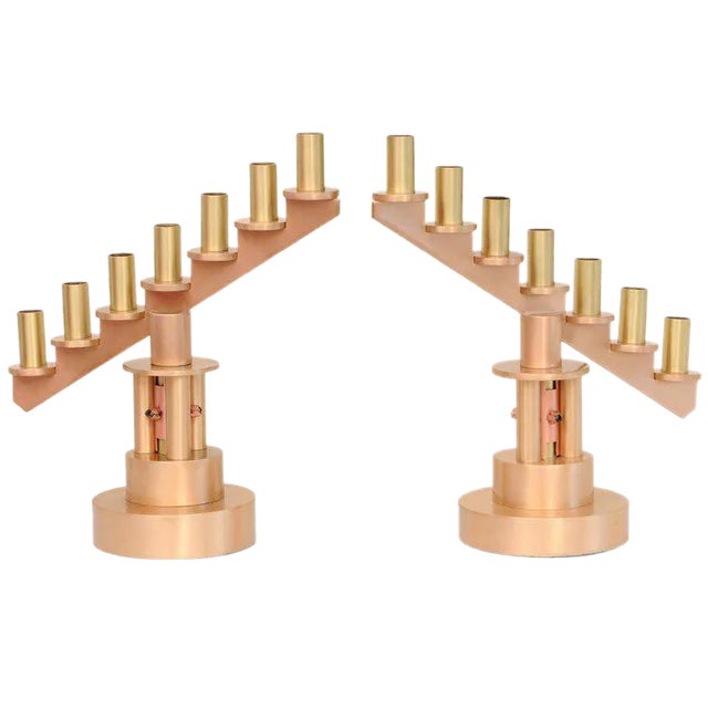 Mid-Century Modern Bronze, Brass and Copper Candelabras Pair Of, One of a KInd For Sale