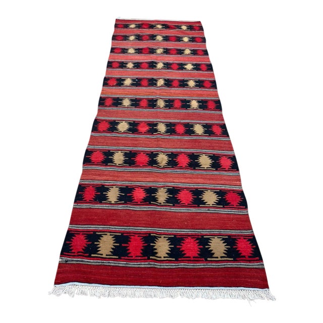 Turkish Tribal Vintage Evil Eye Pattern Boho Kilim Rug For Sale