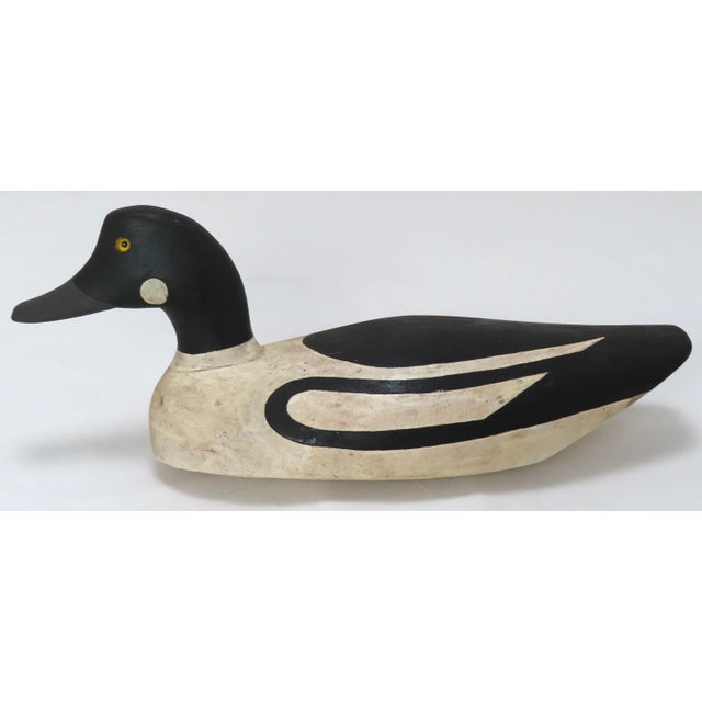 Figurative Vintage Hand Carved & Hand Painted Pine Wood Duck Decoy From Maine For Sale - Image 3 of 13