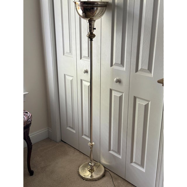 1930s Art Deco Pierced Silverplated 60" Torchiere Floor Lamp W/Claw Feet For Sale - Image 17 of 18