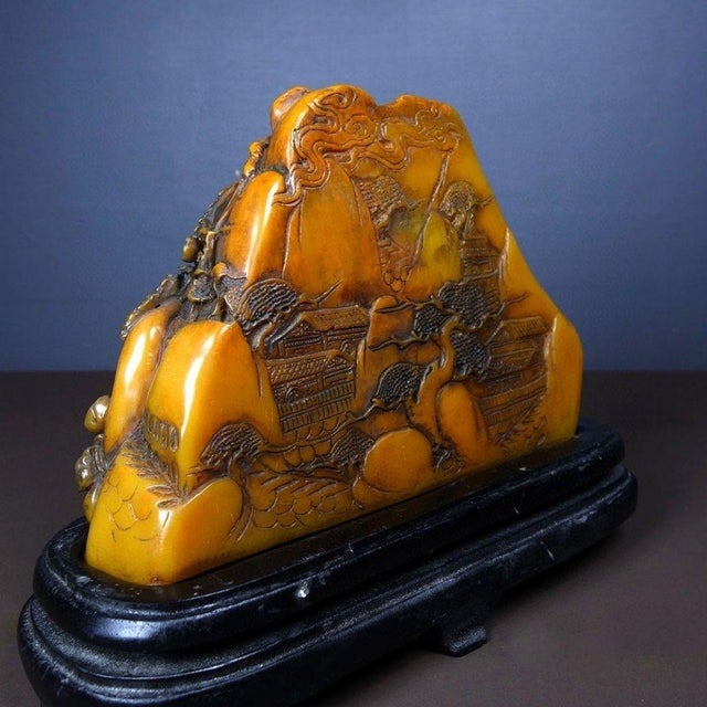 Vintage Carved Soapstone Mountain Scene – 9.1" Figural Landscape Sculpture For Sale In Los Angeles - Image 6 of 9