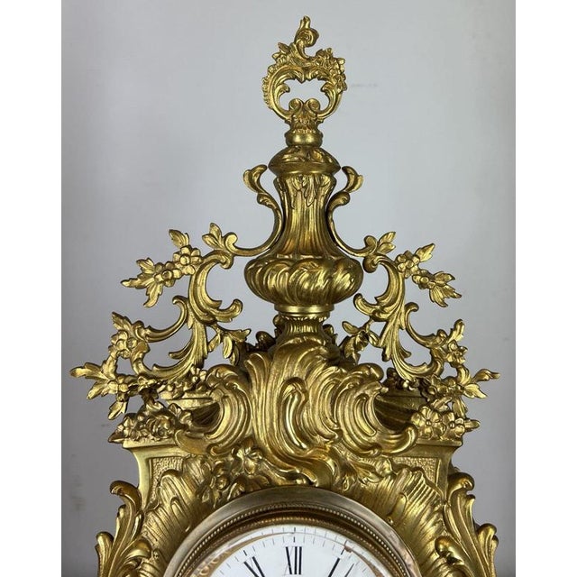 Rococo Louis XV Rococo Revival French Gilt Brass Mantel Clock Garniture, Set of 3 For Sale - Image 3 of 18