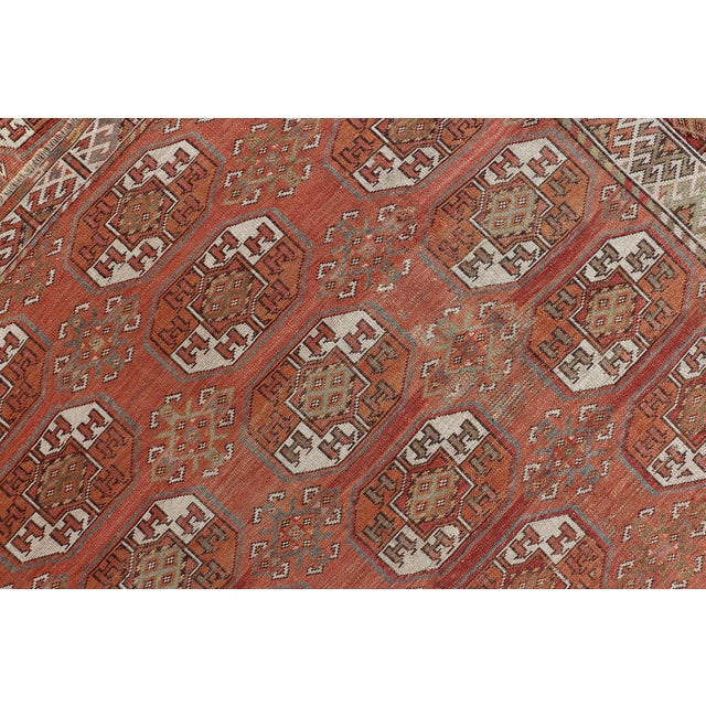 Antique Tekke Rug With Gul Motif in Rich Coral and Ivory Tones 8'0 X 18'10 For Sale - Image 12 of 12