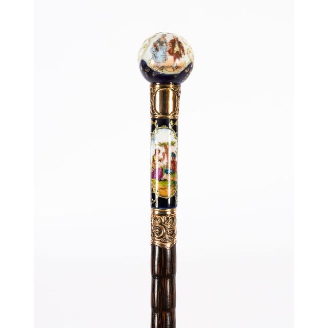 Antique French Gold Plate and Porcelain Walking Sword Stick, 1800s For Sale - Image 4 of 18