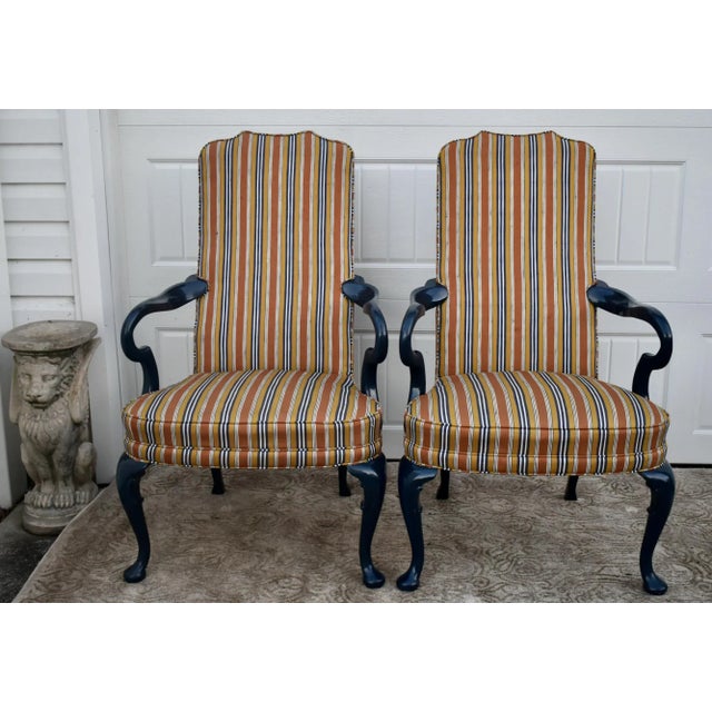 Hickory Chair High Back Armchairs Vintage Hollywood Regency Striped Accent Pair For Sale In Philadelphia - Image 6 of 11
