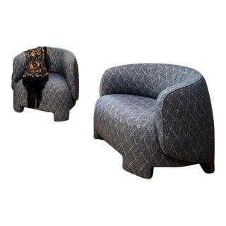 Ligne Roset Blue Fabric Armchair For Sale