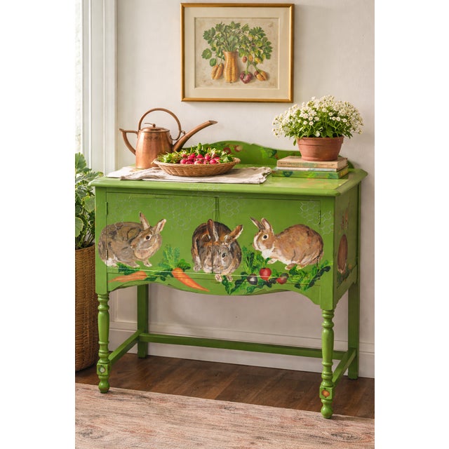 A whimsical hand-painted cabinet titled “Beatrice & Honeysuckle with Friends,” signed and dated 2008 by artist Patti B....