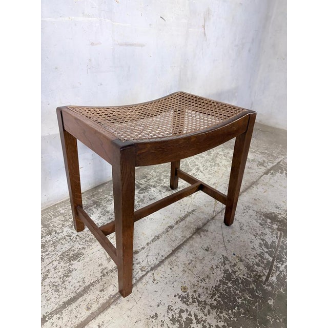 Rustic Oak and Rattan Handmade Stool For Sale - Image 3 of 9