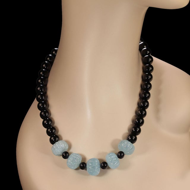 2020s Ajd 19 Inch Aquamarine and Black Onyx Necklace For Sale - Image 5 of 5