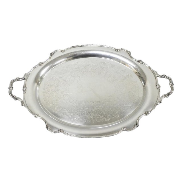 Vintage 1847 Rogers Bros "Reflection" Silver Plated Oval Serving Platter Tray For Sale
