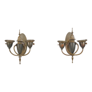 Antique Art Deco Bradley & Hubbard Bronze Wall Sconces - a Pair