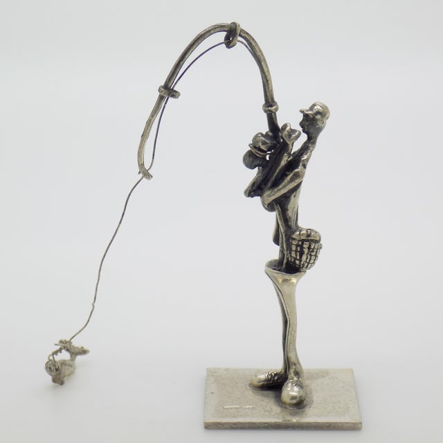 Vintage Italian Genuine Silver 800 Fisherman Dollhouse Miniature Figurine by Yeso, Arezzo, 1970s For Sale - Image 13 of 13