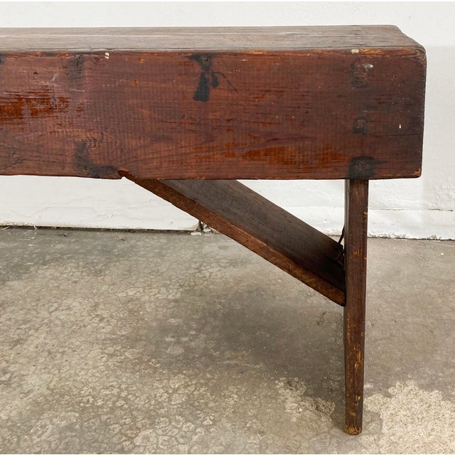 Wood Antique Primitive Handmade Wood Farmhouse Style Bench For Sale - Image 7 of 11