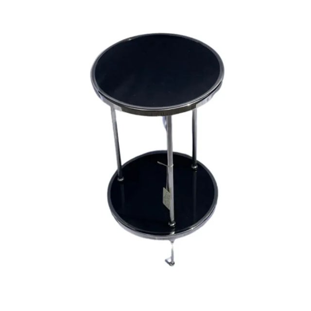 Petite 2-Tiered Table in Nickel & Black Granite 12" Diameter x 23" High