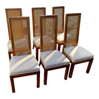 1980s Vintage American of Martinsville Burl Wood Dining Chairs - Set of 6 For Sale