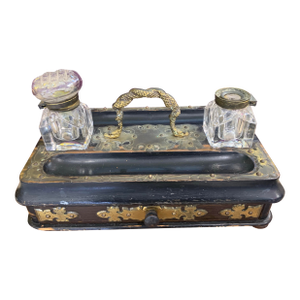 1950s Brass and Lacquered Wood Stationery Writing Desk/Box and Inkstand