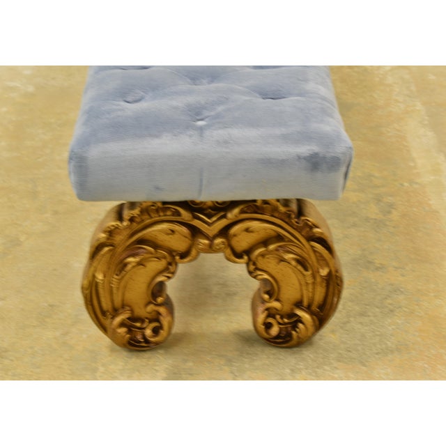 Blue 1970s Hollywood Regency Style Tufted Light Blue Velvet Bench For Sale - Image 8 of 9
