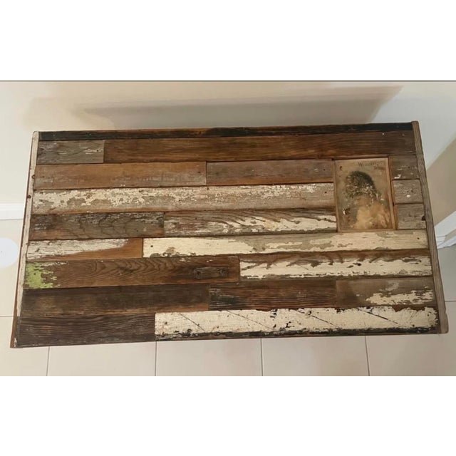 Vintage rustic mismatched reclaimed wood side table. Estate piece Height -23 inches Width- 26 inches Depth- 14 inches