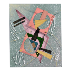 Vintage 1980s Memphis Style 3d Abstract Geometric Mixed Media Combine Painting