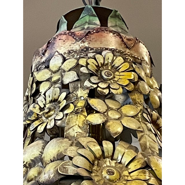 Green 1970s Tole Flower Pendant Light For Sale - Image 8 of 8