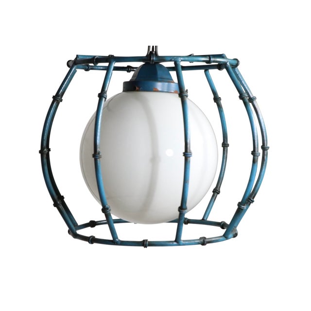 Mid 20th Century Mid 20th Century Mid Century Modern Faux Bamboo Metal Cage Chandelier With Ball Center Globe For Sale - Image 5 of 12
