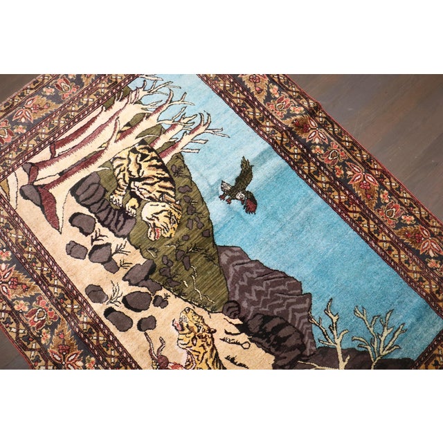 Textile Early 20th Century Zabihi Collection Afghan Cheetah Pictorial Cotton Silk Rug - 3'8" x 5'2" For Sale - Image 7 of 12