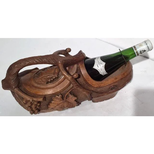 Brown Early 20th Century French Black Forest Carved Walnut Clog Wine Holder For Sale - Image 8 of 8