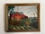 Antique oil painting on linen of a farm or plantation. Features a red barn and an old truck with many farm workers. Circa...