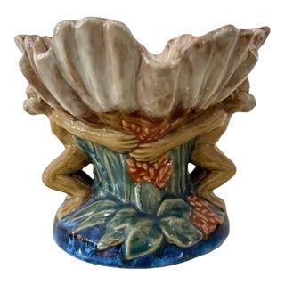 Vintage Boho Majolica Monkey Shell Bowl For Sale