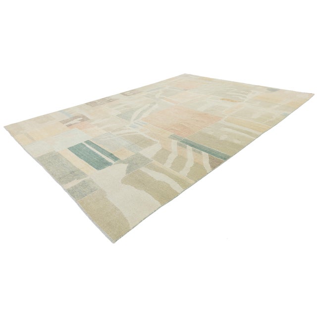 Contemporary Handmande Modernist Abstract Wool Rug in Muted Pastel Color Block For Sale - Image 11 of 11
