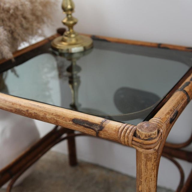 Vintage Bamboo and Rattan Side Table, 1970s For Sale - Image 4 of 9
