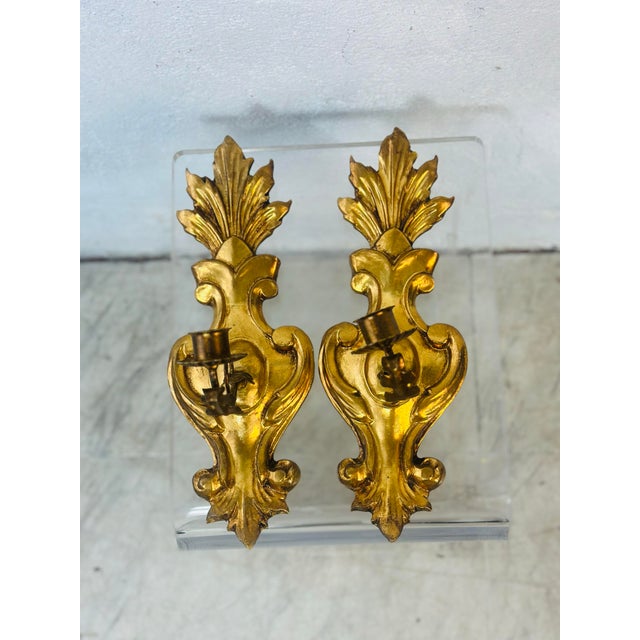 1950s Gold Gilded Italian Wall Sconces, a Pair For Sale - Image 5 of 10