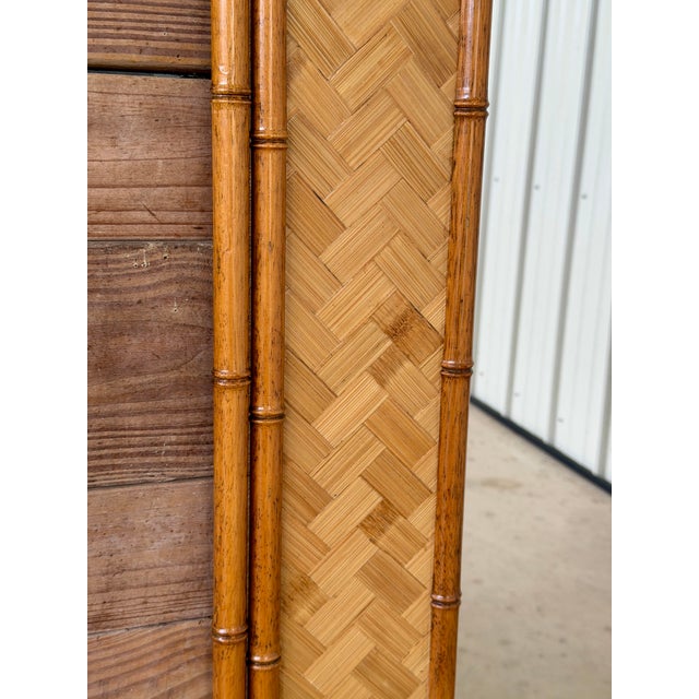 Vintage Octagonal Faux Bamboo and Woven Rattan Wall Mirror For Sale - Image 9 of 12