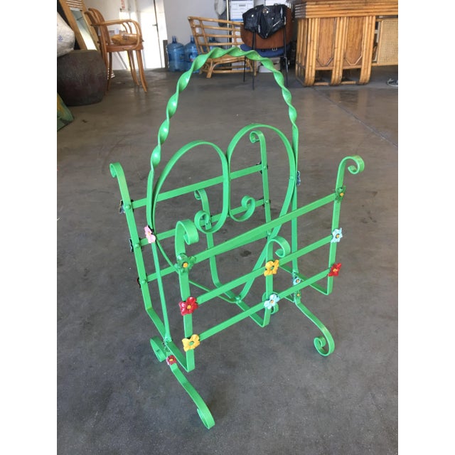 1950s Wrought Iron Heart Floral Accent Magazine Stand For Sale - Image 5 of 6