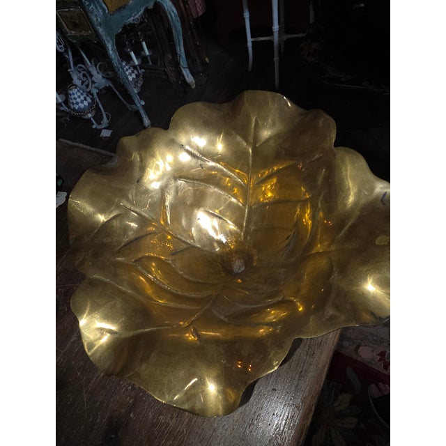 Vintage Brass Cabbage Leaf Compote For Sale In San Antonio - Image 6 of 10