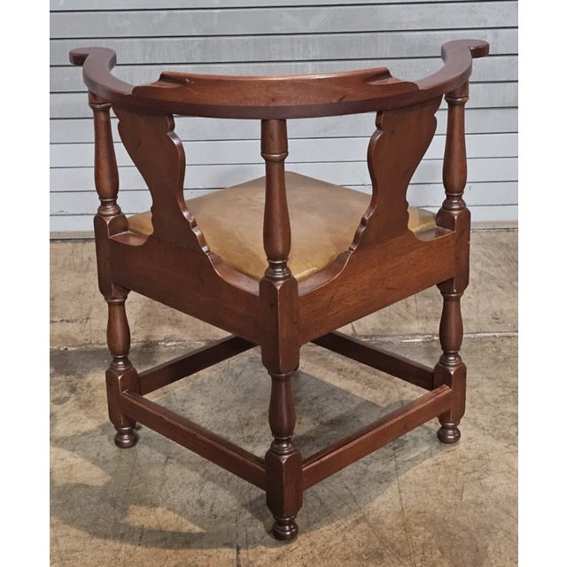 Brown Late 20th Century Kittinger Colonial Williamsburg Mahogany Corner Chair Leather Seat Cw 136 For Sale - Image 8 of 10