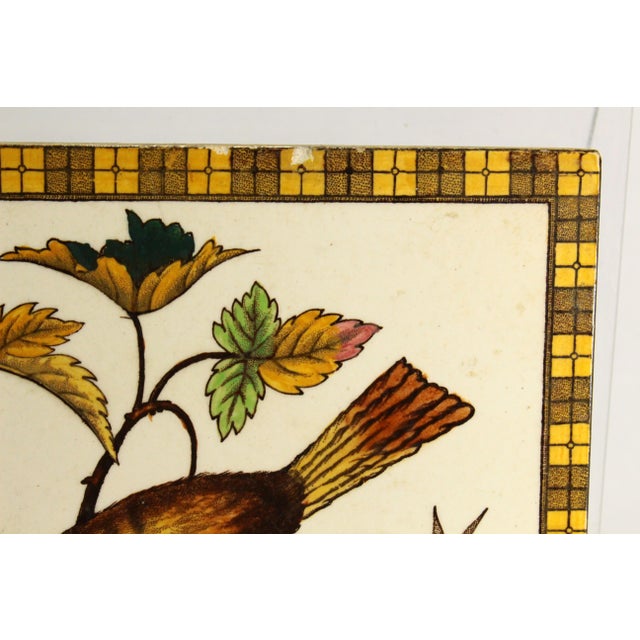 Circa 1895 Fireplace Tile With Bird Hand Tinted Transfer h.a Ollivant, England For Sale - Image 4 of 11