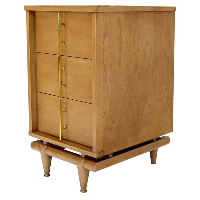 Light American Walnut Three Drawer End Table Night Stand w/ Brass Hardware Pulls For Sale - Image 12 of 12