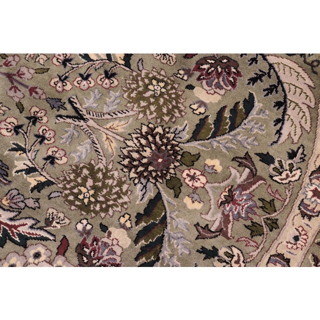 Shabby Chic Floral 1990's Pak-Persian Green/Gray Wool Round Rug- 6'3'' X 6'4'' For Sale In New York - Image 6 of 9