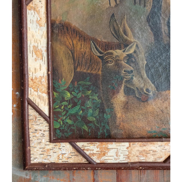Early 20th Century Rustic Adirondack Cabin Folk Art Painting of Deer For Sale In New York - Image 6 of 15