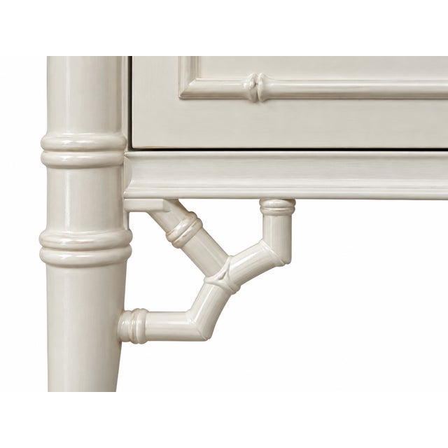Ornamental & Decorative Materials Vintage Thomasville Faux Bamboo Highboy Dresser With Chinoiserie Fretwork & Brass Hardware For Sale - Image 7 of 8