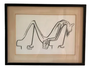 1960s "Man Sleeping in Chair" Abstract Drawing by Robert Osborn, Framed