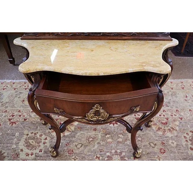 Wood 1980s Mahogany Louis XV French Style Marble Top Console With Mirror For Sale - Image 7 of 10